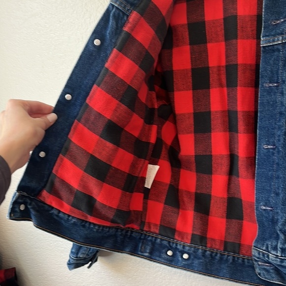 Gap flannel plaid dark wash jean denim jacket size small - Picture 3 of 8